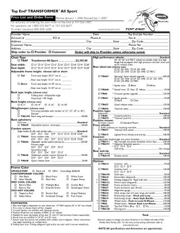 Top End Transformer Order Form - Phc-online.com