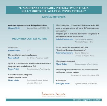 l'assistenza sanitaria integrativa in italia nell'ambito del welfare ... - Cisl