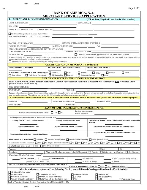 Bank Of America Na Merchant Services Application American Gem