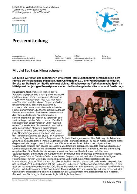 Pressemitteilung - Klima-Werkstatt - TUM