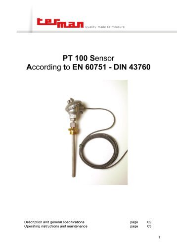 PT 100 Sensor According to EN 60751 - DIN 43760 - TERMAN