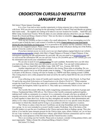crookston cursillo newsletter january 201 22 - Diocese of Crookston
