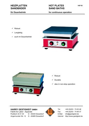 heizplatten hot plates sandbÃ¤der sand baths - Harry Gestigkeit GmbH