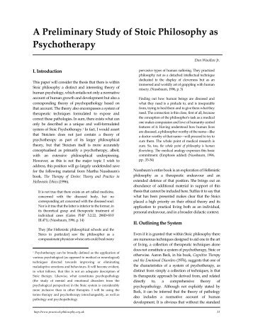 A Preliminary Study of Stoic Philosophy as Psychotherapy