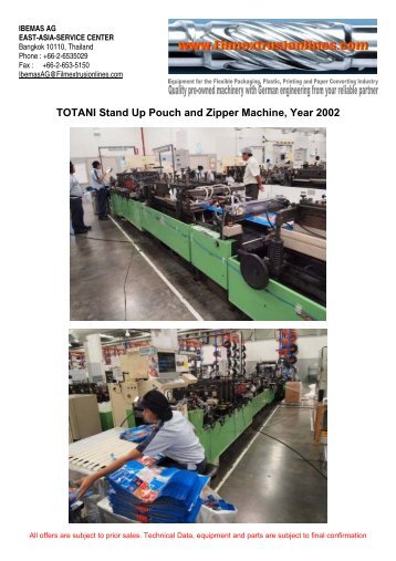 TOTANI Stand Up Pouch and Zipper Machine, Year ... - IBEMAS AG