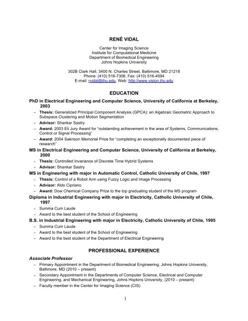 Complete CV - The Center for Imaging Science - Johns Hopkins ...