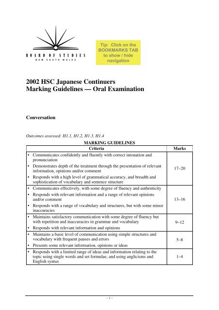 2002 Hsc Japanese Continuers Marking Guidelines A Oral