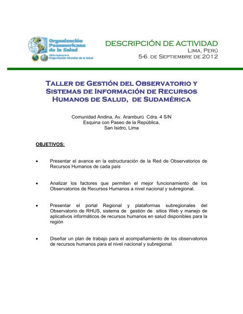 DESCRIPCIÃN DE ACTIVIDAD Taller de GestiÃ³n del Observatorio y ...