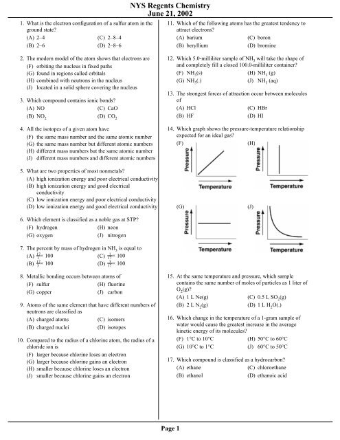 NYS Regents Chemistry June 21, 2002 - Eduware