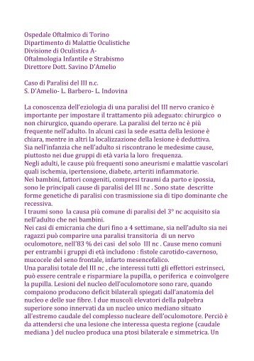 Paralisi del III nervo cranico da causa insolita - S. D'Amelio