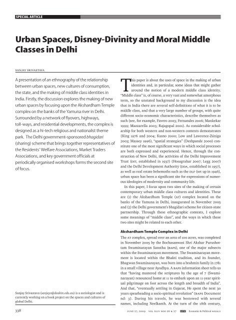 Urban spaces, Disney-Divinity and Moral Middle classes in Delhi