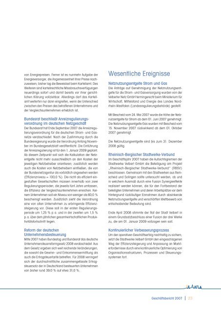 GeschÃ¤ftsbericht fÃ¼r das Jahr 2007 - Stadtwerke Velbert