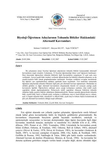 Biyoloji ÃÄretmen AdaylarÄ±nÄ±n Tohumlu Bitkiler HakkÄ±ndaki Alternatif ...