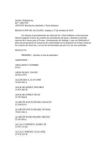 resolucion admitidos seleccion peon jardinero-1 - Ayuntamiento de ...