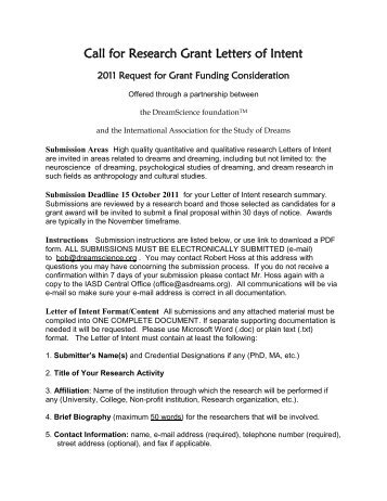 Letter Of Intent For Research Grant Proposal - call for ...