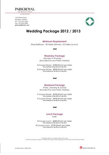 Parkroyal Beach Road Banquet Packages â 2012 ... - Wedding Tweets