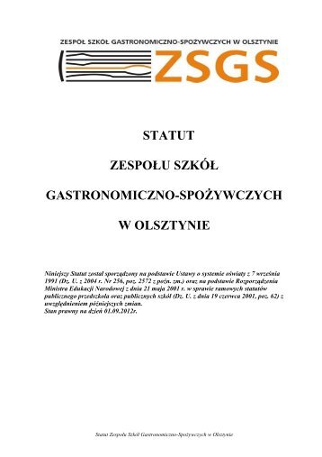 STATUT ZESPOÅU SZKÃÅ GASTRONOMICZNO-SPOÅYWCZYCH ...