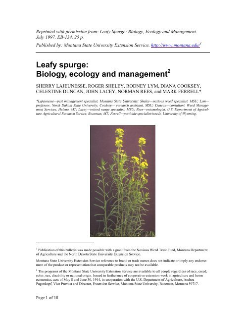 Leafy spurge: Biology, ecology and management