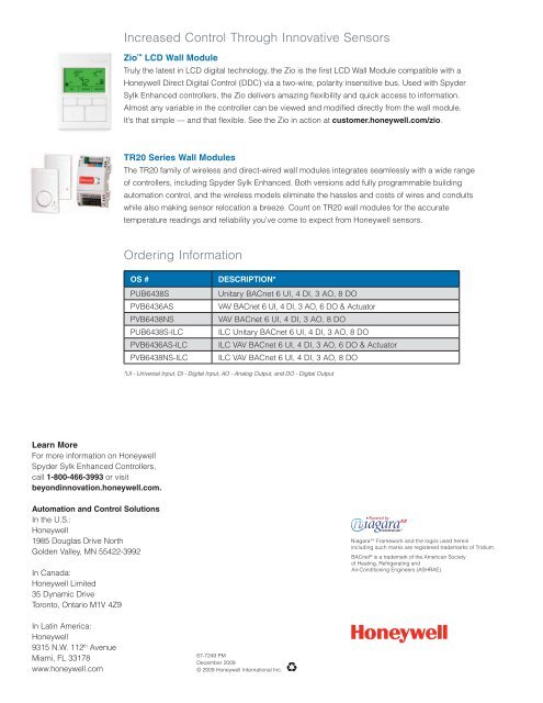 Spyder BACnet® Adds Legs To Your Control Options - Honeywell