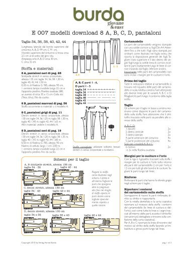 E 007 modelli download 8 A, B, C, D, pantaloni - Burdastyle