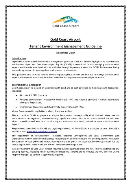 Gold Coast Airport Tenant Environment Management Guideline