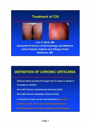 Treatment of CIU DEFINITION OF CHRONIC URTICARIA - Antonio ...