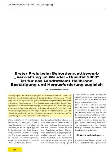 „Verwaltung im Wandel – Qualität 2000“ ist für das Landratsamt ...