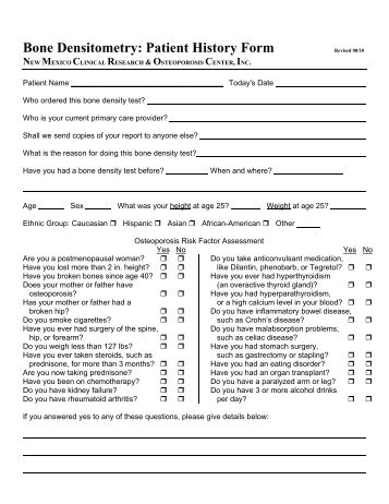 Bone Densitometry: Patient History Form - New Mexico Clinical ...