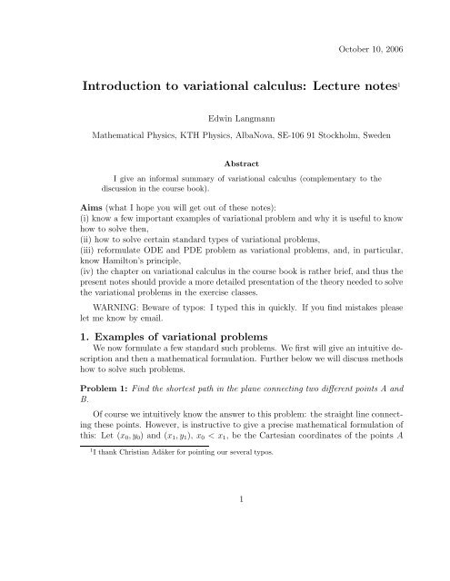 [VAR]=Notes on variational calculus