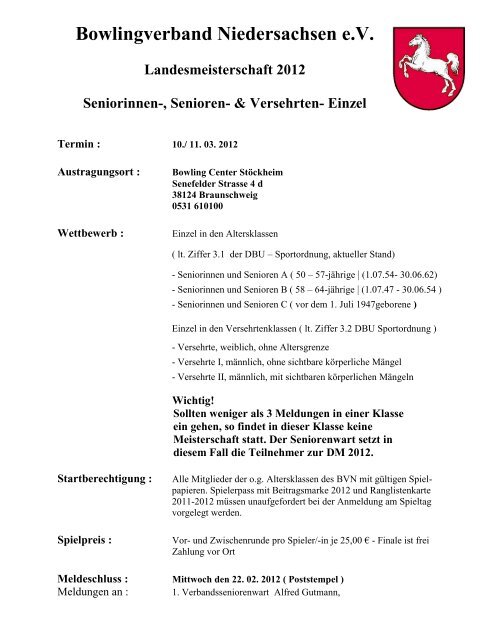 Seniorinnen-, Senioren - Bowlingverband Niedersachsen e.V.