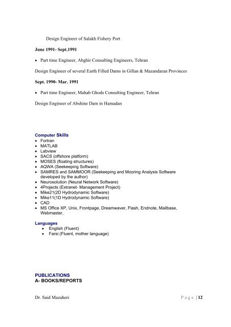 Curriculum Vitae of Dr. Said Mazaheri