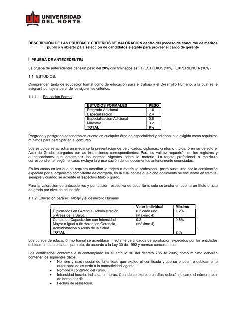 Pruebas y criterios de valoraciÃ³n - Universidad del Norte