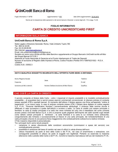 CARTA DI CREDITO UNICREDITCARD FIRST