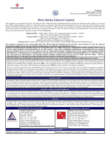 prospectus - birla shloka edutech ltd