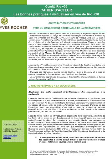 Cahier d'acteurs d'Yves Rocher - ConfÃ©rence Rio+20