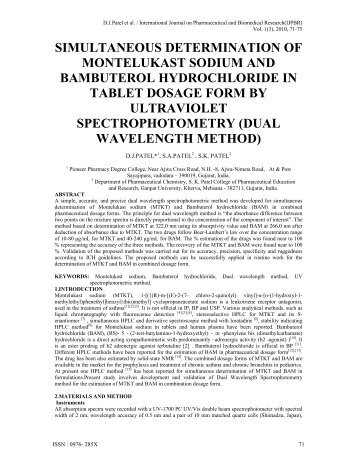 simultaneous determination of montelukast sodium and bambuterol