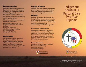 Indigenous Spiritual & Pastoral Care Diploma - University of Winnipeg
