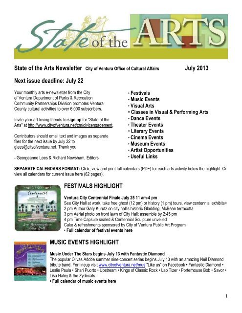 July 2013 Next issue deadline: July 22 FESTIVALS ... - City Of Ventura