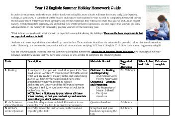 Year 12 English: Summer Holiday Homework Guide English ...