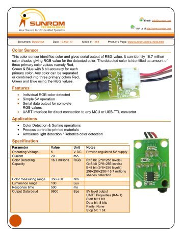 Color Sensor Features Applications Specification - Sunrom ...