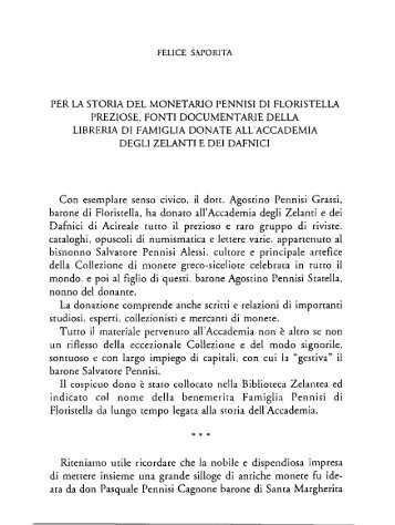 Saporita F. Per La storia del monetario Pennisi di Floristella ...