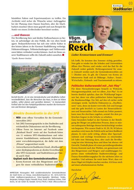 Stadtkurier - SPÃ Stadtorganisation Krems