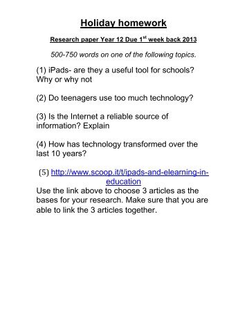 Holiday homework Research paper Year 12 Due 1