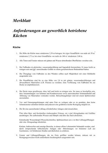 Merkblatt Anforderungen an gewerblich betriebene KÃ¼chen - KDO-KIM