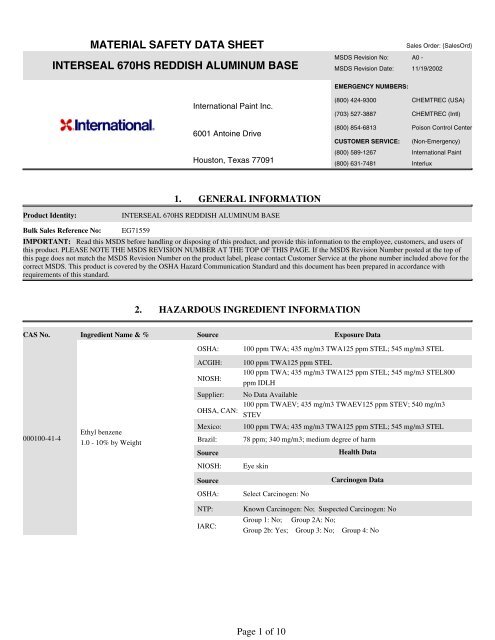 material safety data sheet interseal 670hs reddish aluminum base