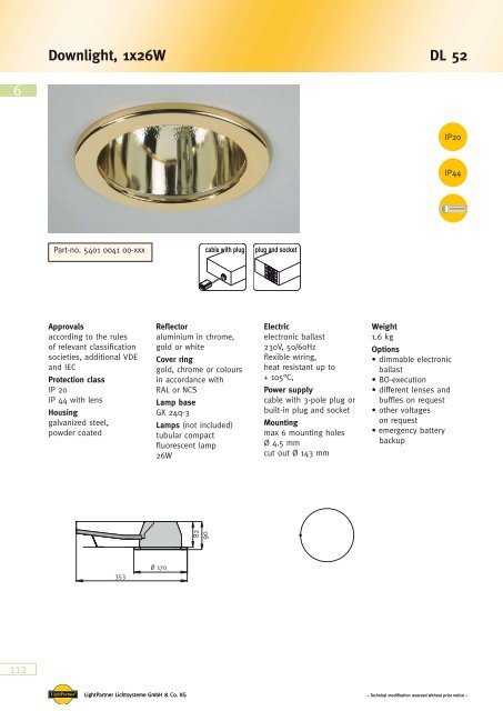 6 Downlight, 1x26W DL 52 - LightPartner