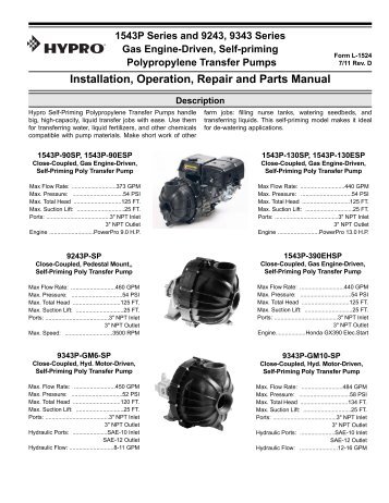 1543P Series and 9243, 9343 Series Gas Engine ... - Hypro Pumps