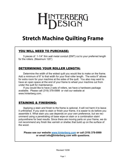 Stretch Machine Quilting Frame - Hinterberg Design