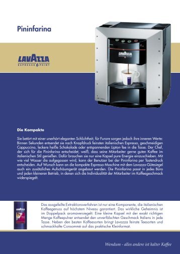 Datenblatt Pininfarina (pdf-Datei) - Wendum - Lavazza Espresso Point