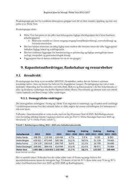 Regional plan for kirurgi i Helse Vest 2013 â 2017 vedlegg